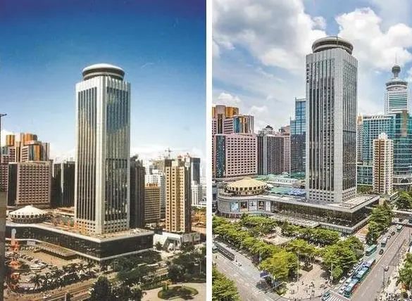 深圳国贸大厦今昔对比,左图为20世纪80年代资料图片,右图为21世纪的